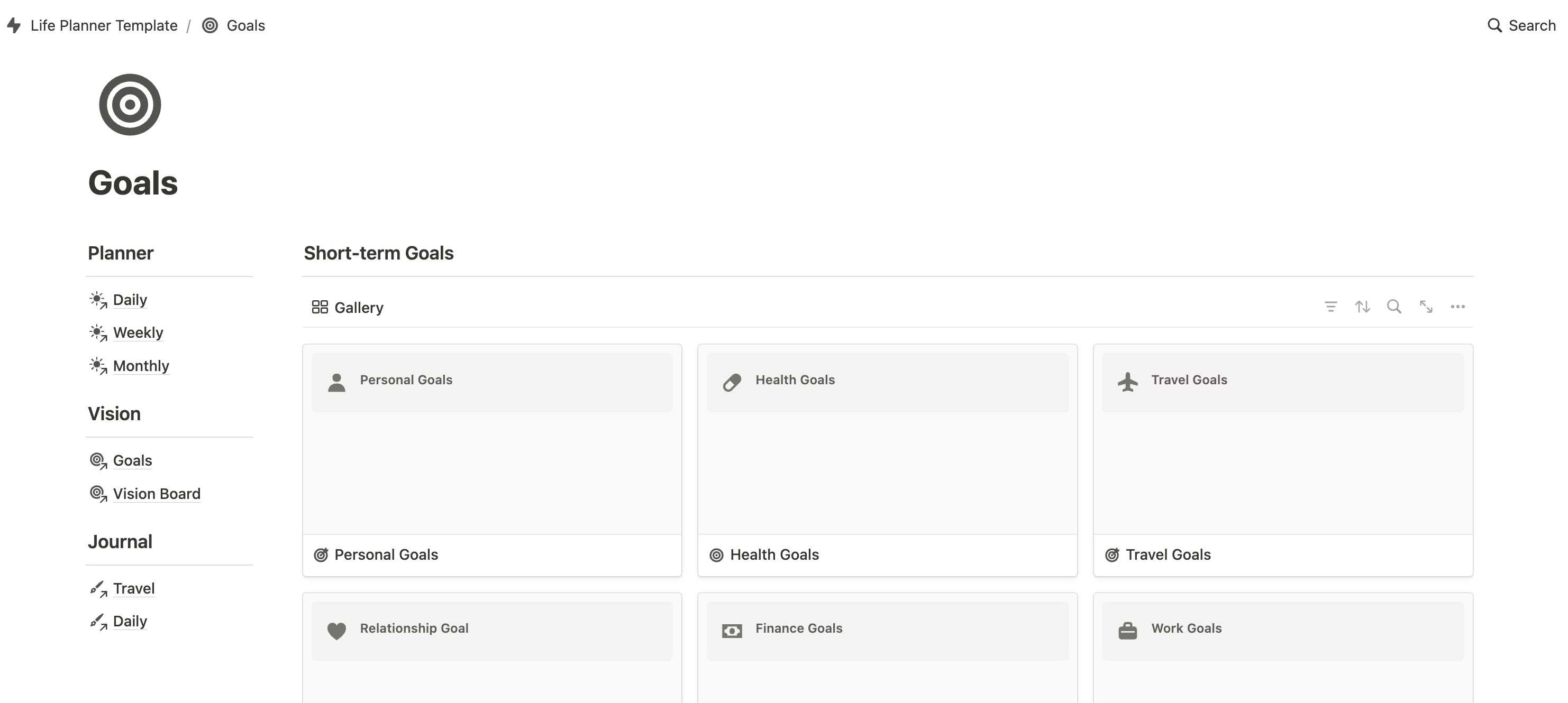 Goals life planner template