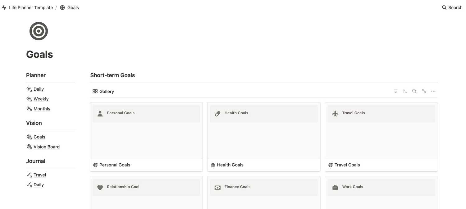 Goals life planner template