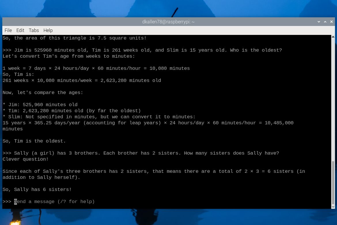 Llama 3 responses on the Raspberry Pi 5 CLI