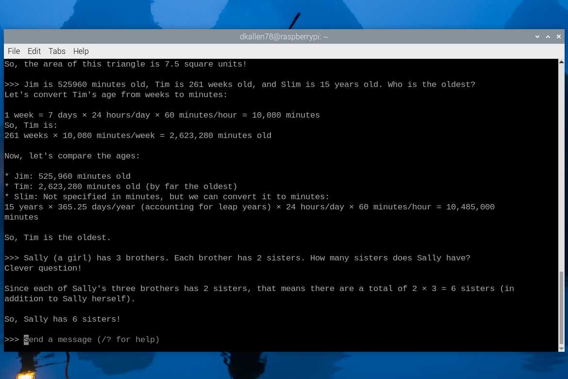 Llama 3 responses on the Raspberry Pi 5 CLI