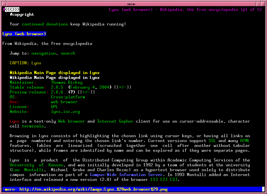 Screenshot of Lynx browser displaying a Wikipedia page