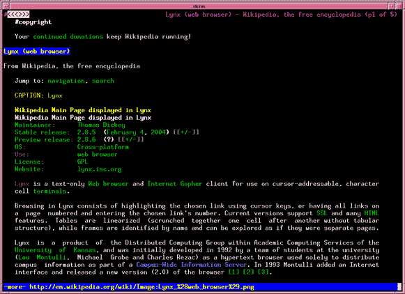Screenshot of Lynx browser displaying a Wikipedia page