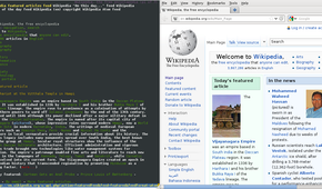 Screenshot of Lynx and Firefox displaying the Wikipedia homepage side by side
