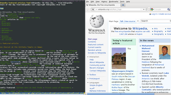Screenshot of Lynx and Firefox displaying the Wikipedia homepage side by side
