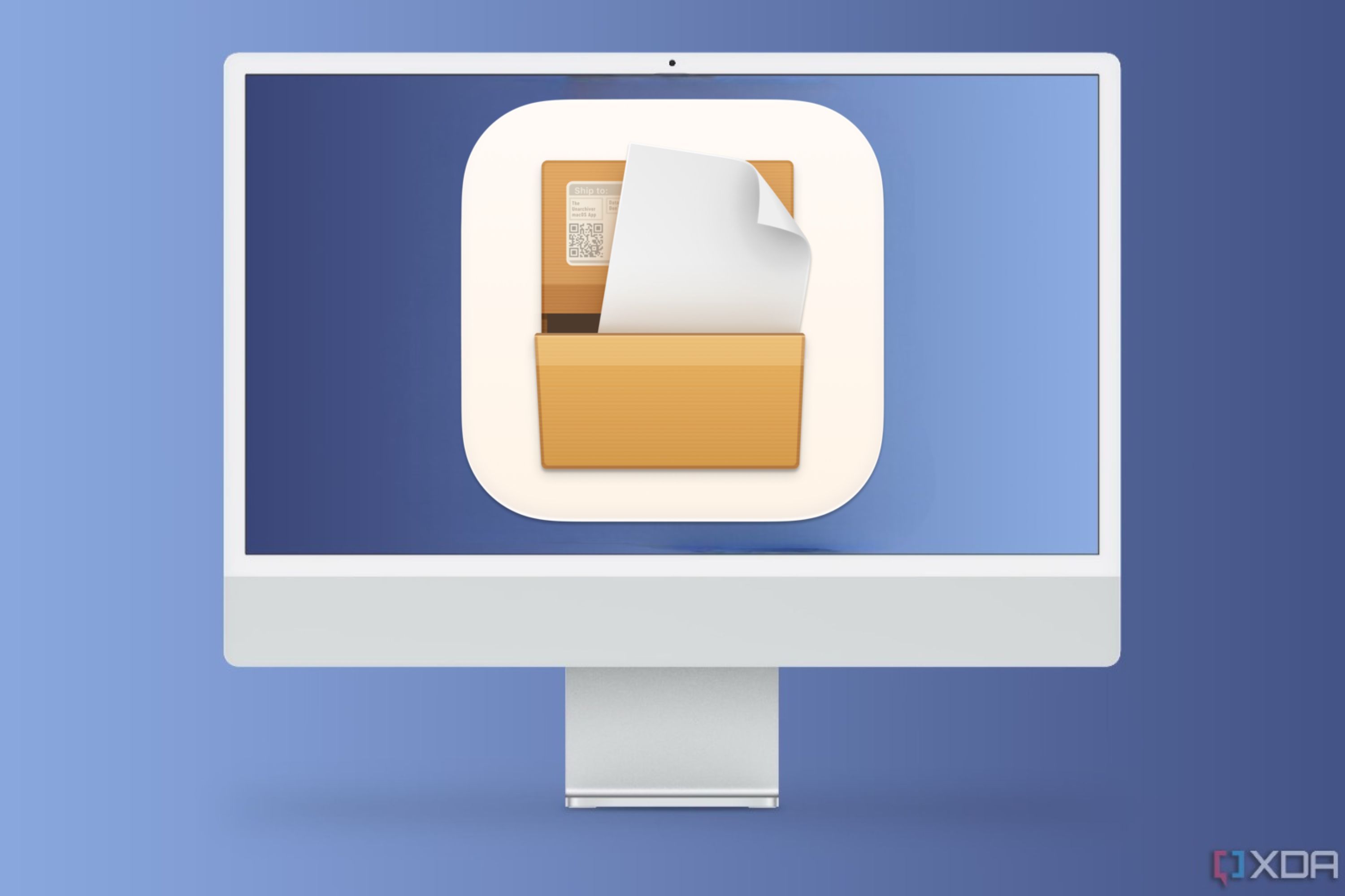 The Unarchiver app logo on an iMac