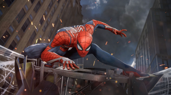 spider-man landing on car