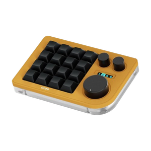 An image showing the Megalodon triple knob macro pad in yellow color.