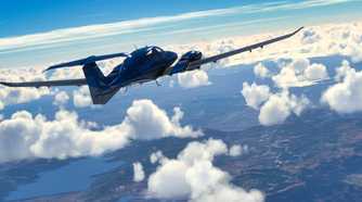 Screenshot from Microsoft Flight Simulator 2020 showing a plane over clouds and terrain