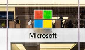 Microsoft logo on the side of a building