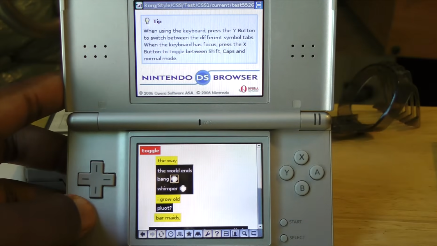 Nintendo DS Browser displaying a website with some rendering errors