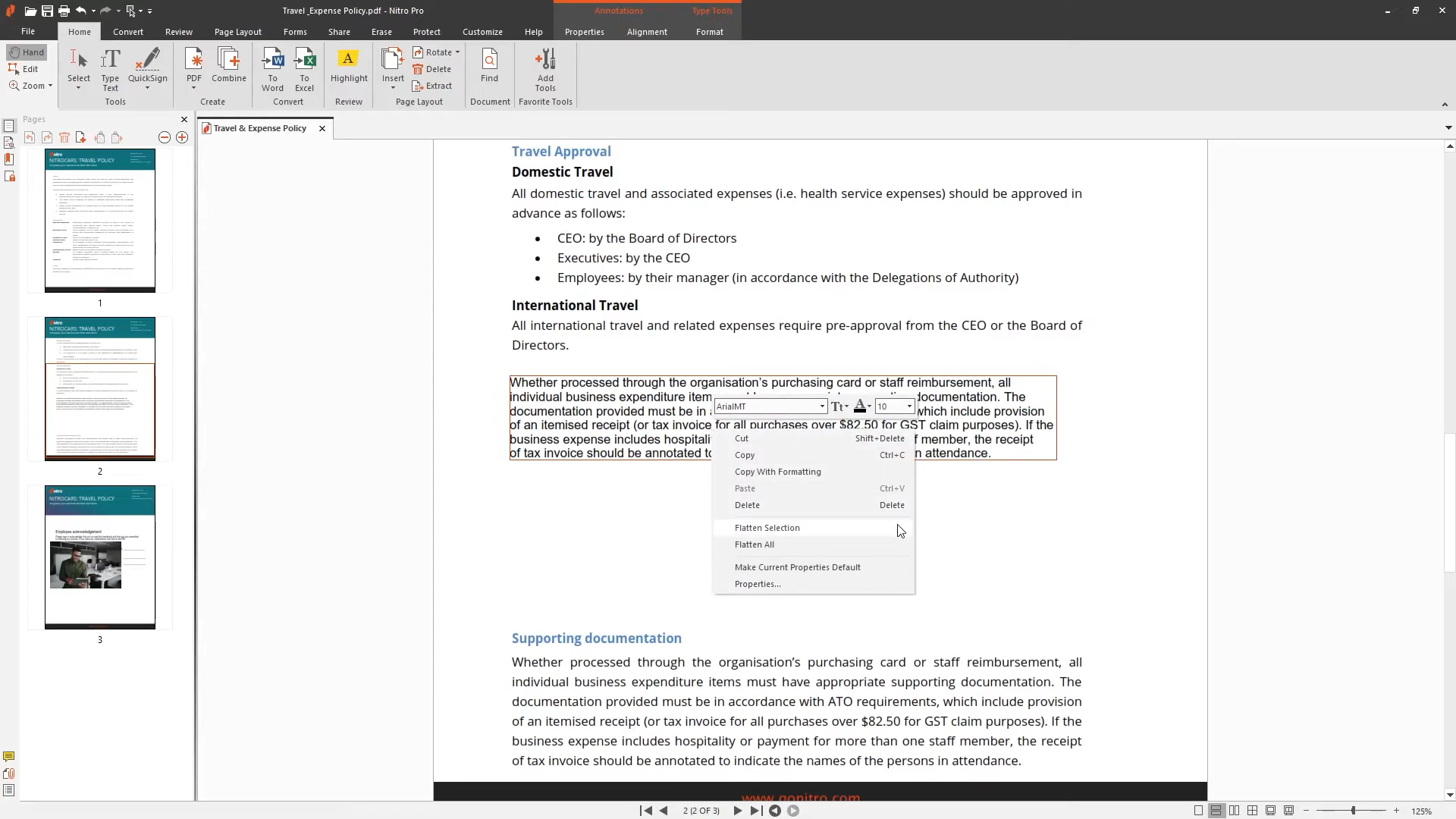 nitro pdf flattening text tutorial