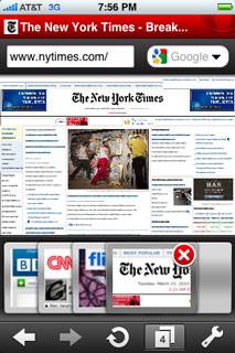 Screenshot of Opera Mini for iPhone displaying The New York Times website