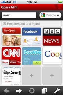 Screenshot of speed dial in Opera Mini for iPhone