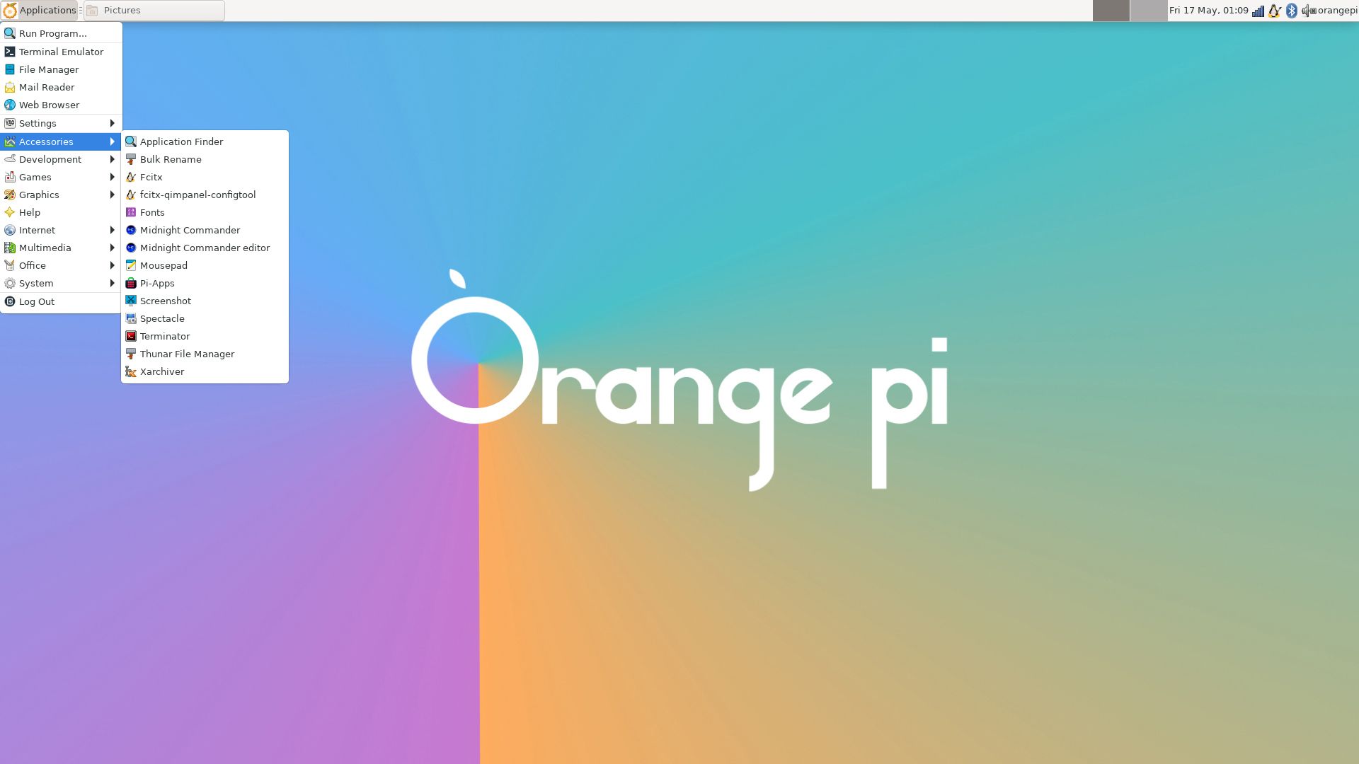 Orange Pi Debian accessories menu