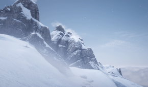 Screenshot from Red Dead Redemption 2 showing a snow-covered mountain