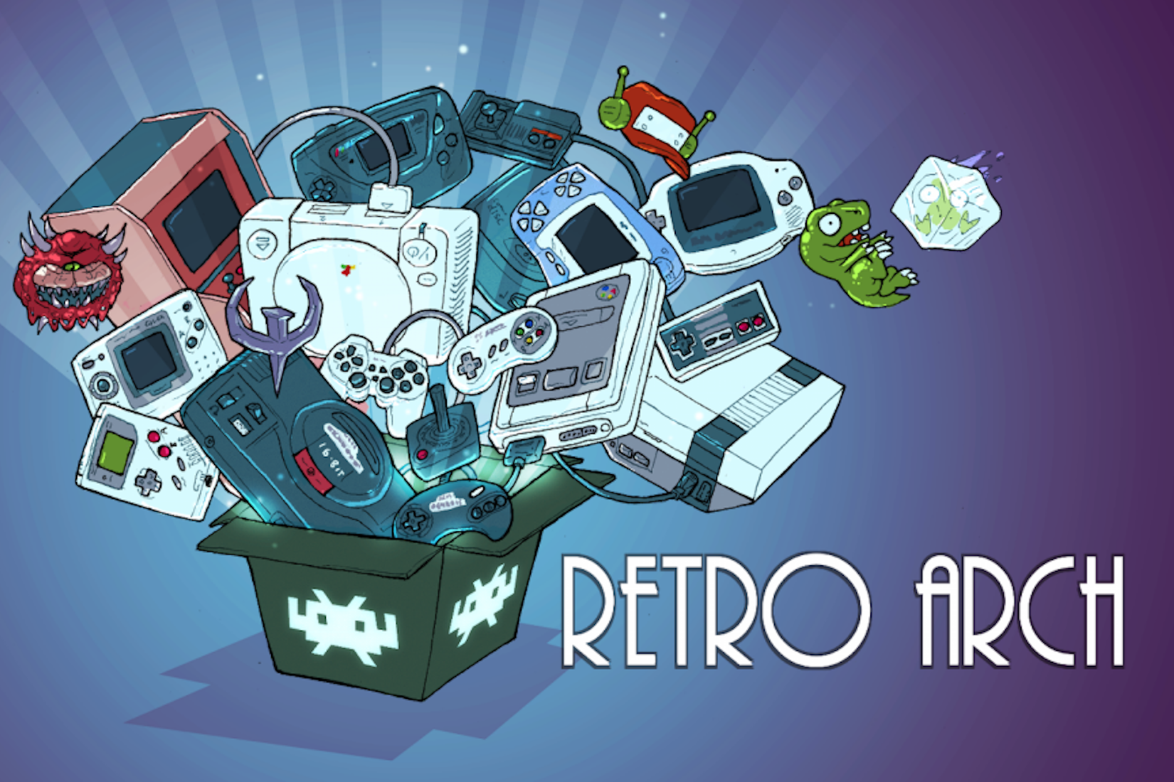 The RetroArch key art and logo