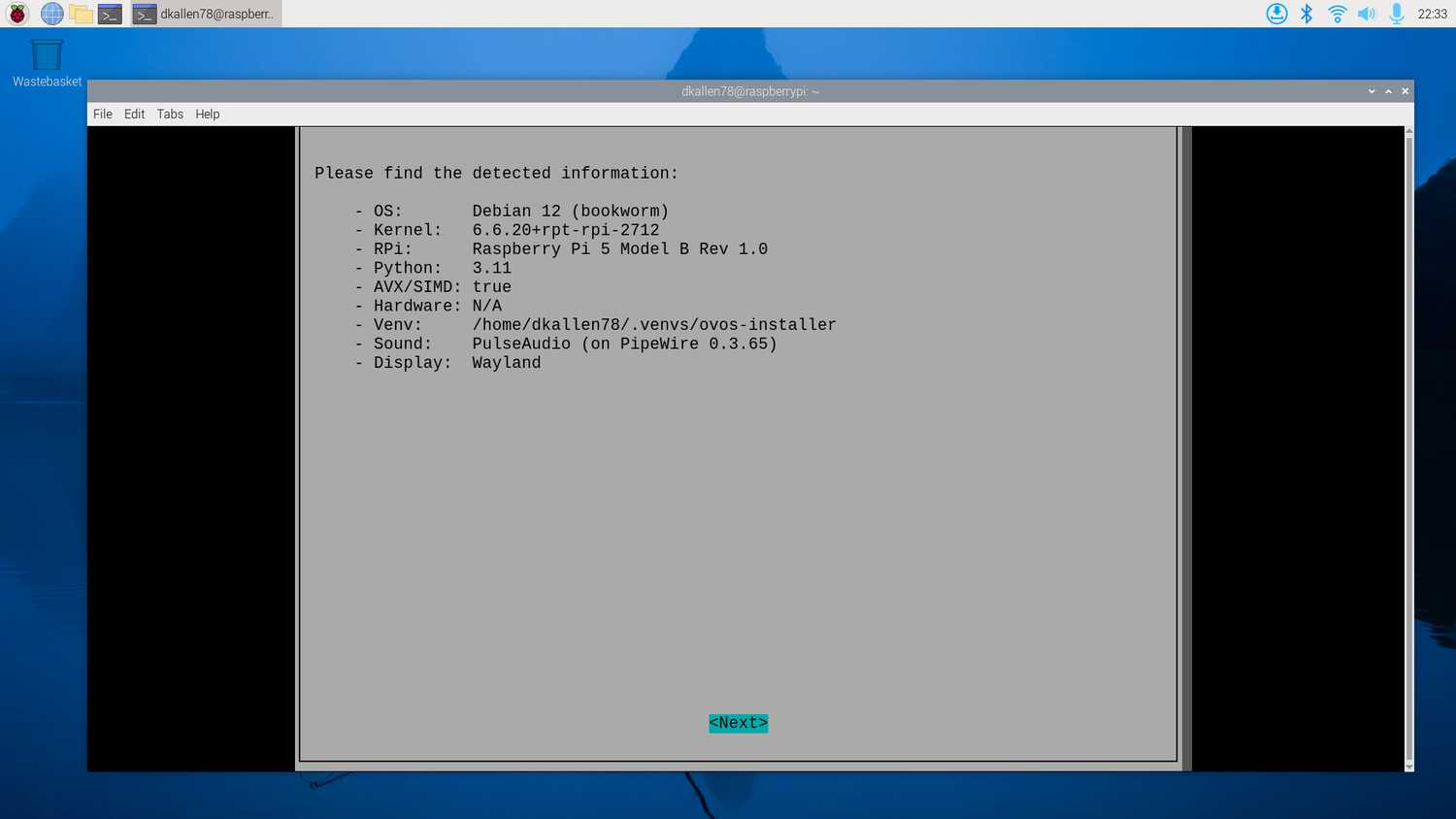 Raspberry Pi 5 Open Voice OS system settings