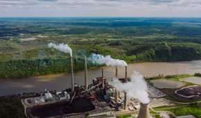 Smoke coming out of chimneys of a coal power plant