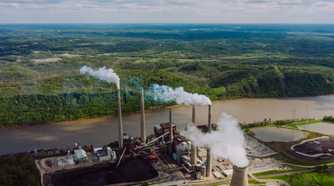 Smoke coming out of chimneys of a coal power plant