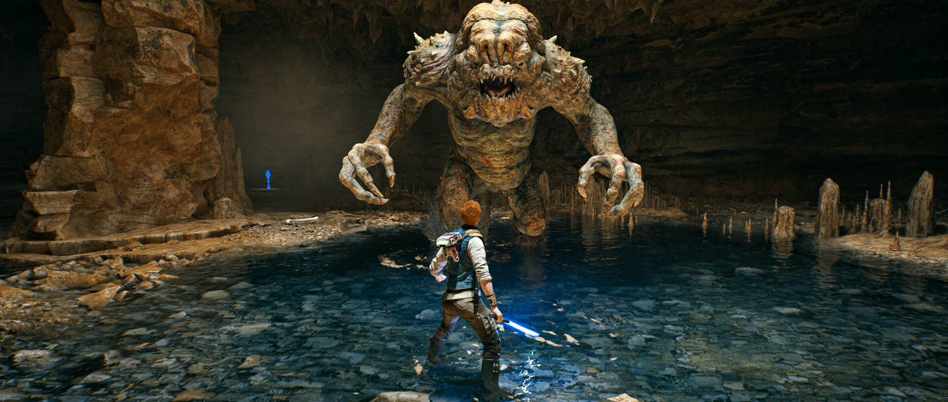 star wars jedi survivor fighting a rancor