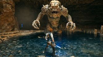 star wars jedi survivor fighting a rancor