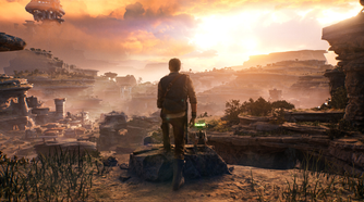 star wars jedi survivor cal kestis looking at sunset