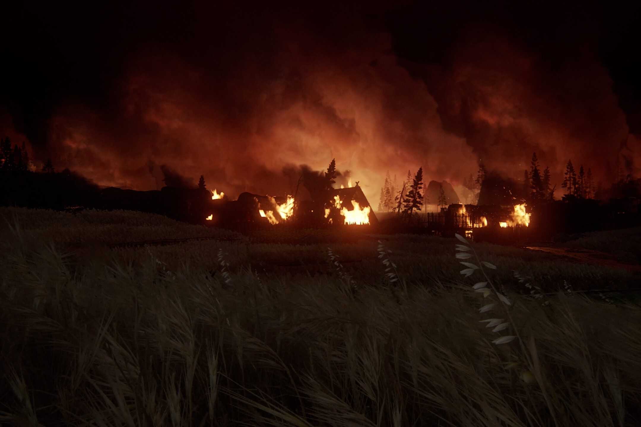 a burning village