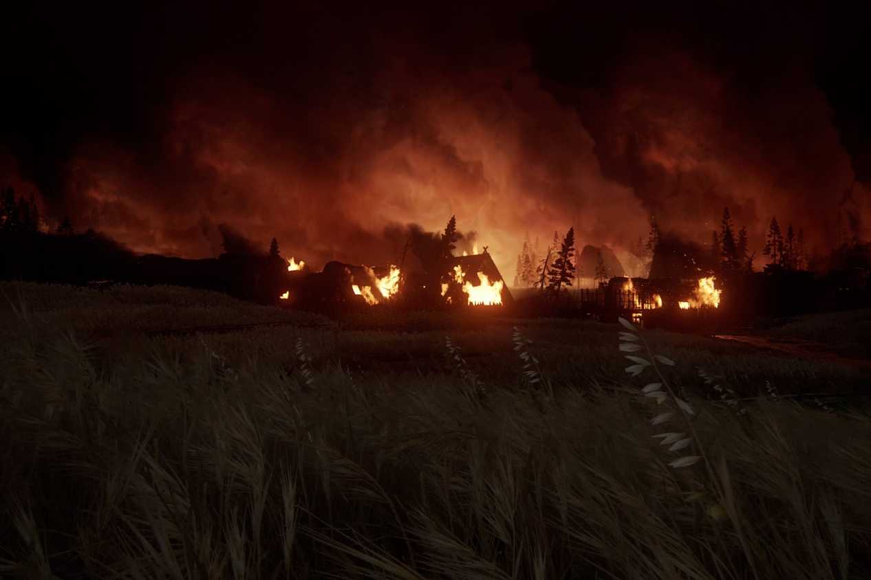 a burning village