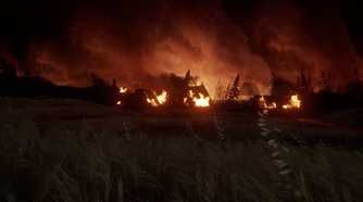 a burning village