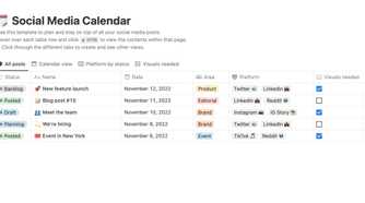 Social media calendar notion template