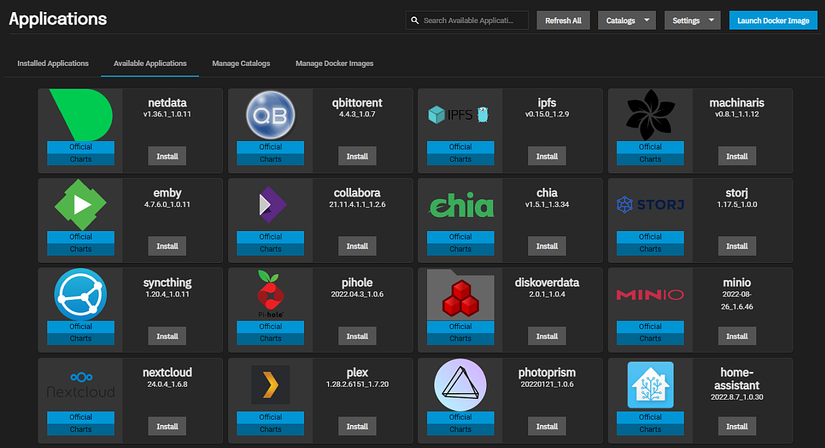 truenas launch docker image with the list of applications