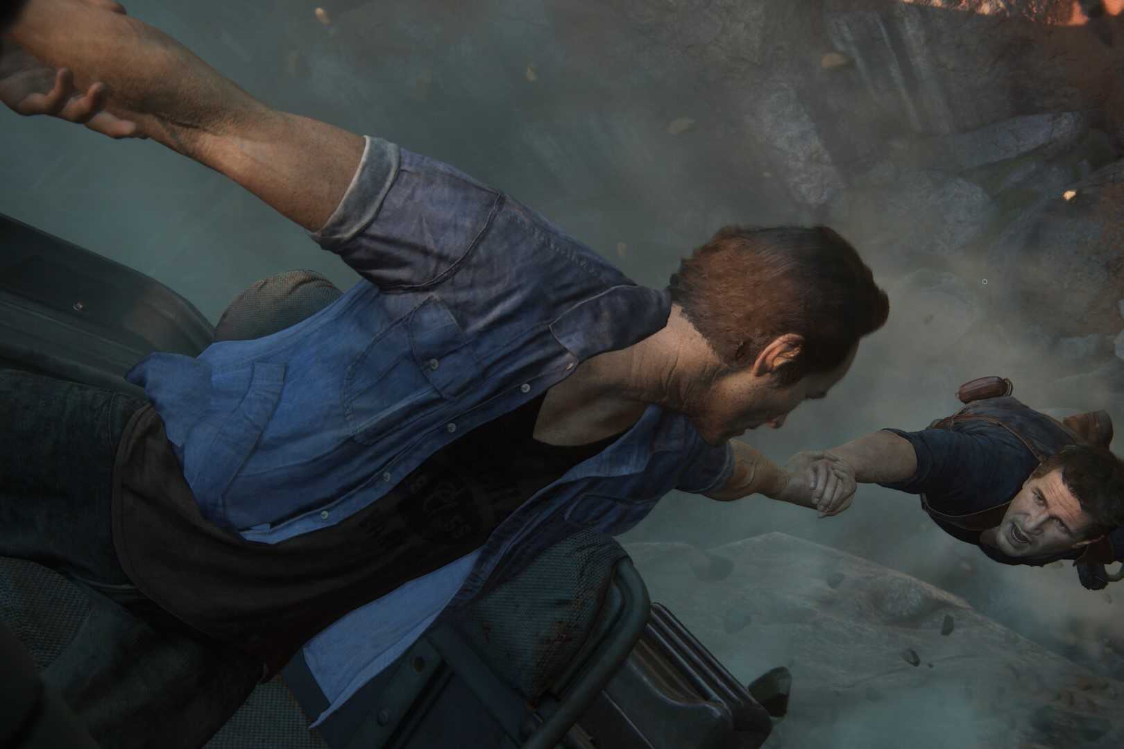 Screenshot of Uncharted 4 showing Nathan and Sam Drake
