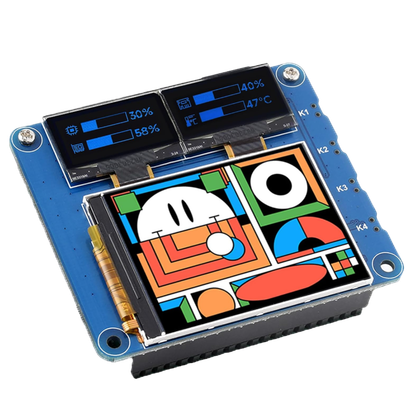A transparent render of the Waveshare Triple Display HAT for Raspberry Pi