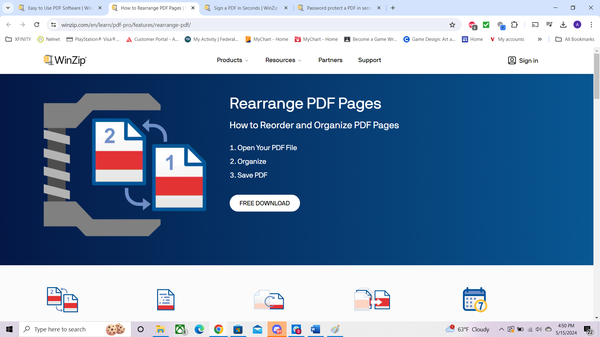 winzip rearrange pages