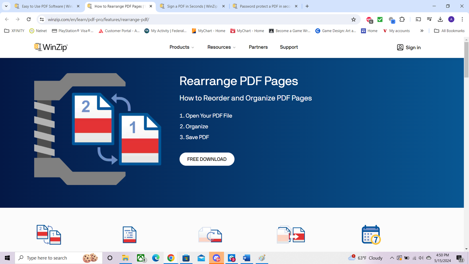 winzip rearrange pages