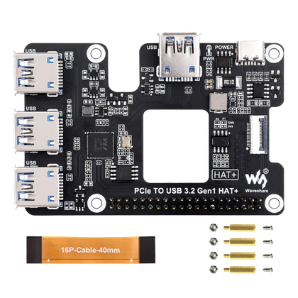 A transparent render of the Wonrabai Waveshare PCIe to USB 3.2 Gen1 HAT