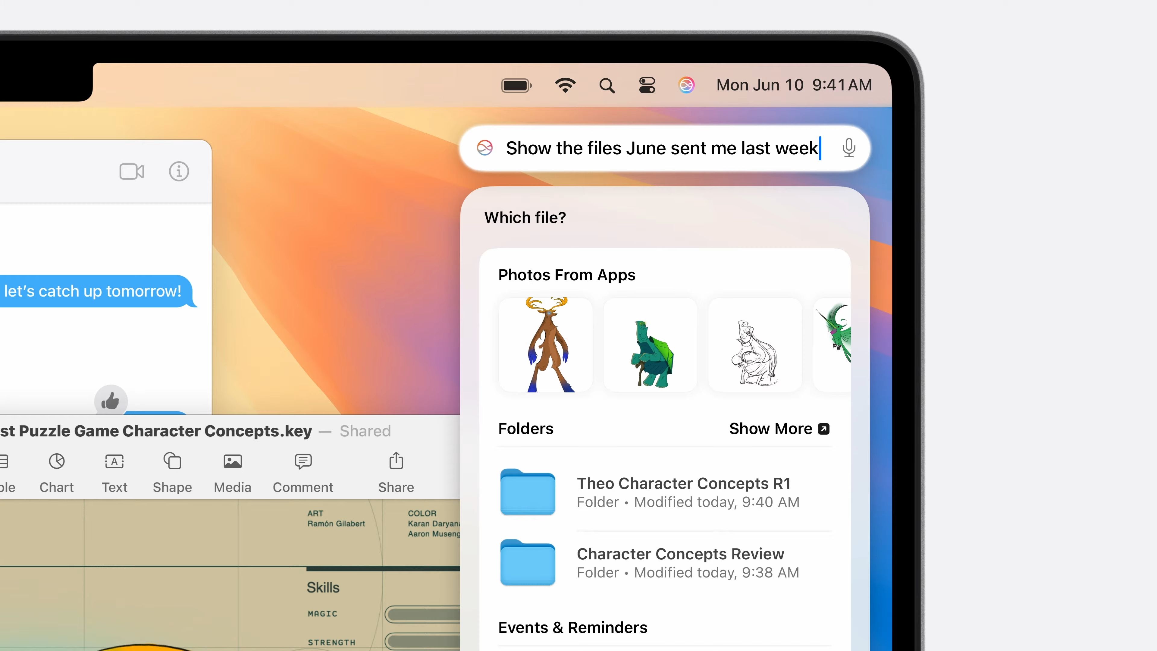 Apple Intelligence finding files sent by June last week