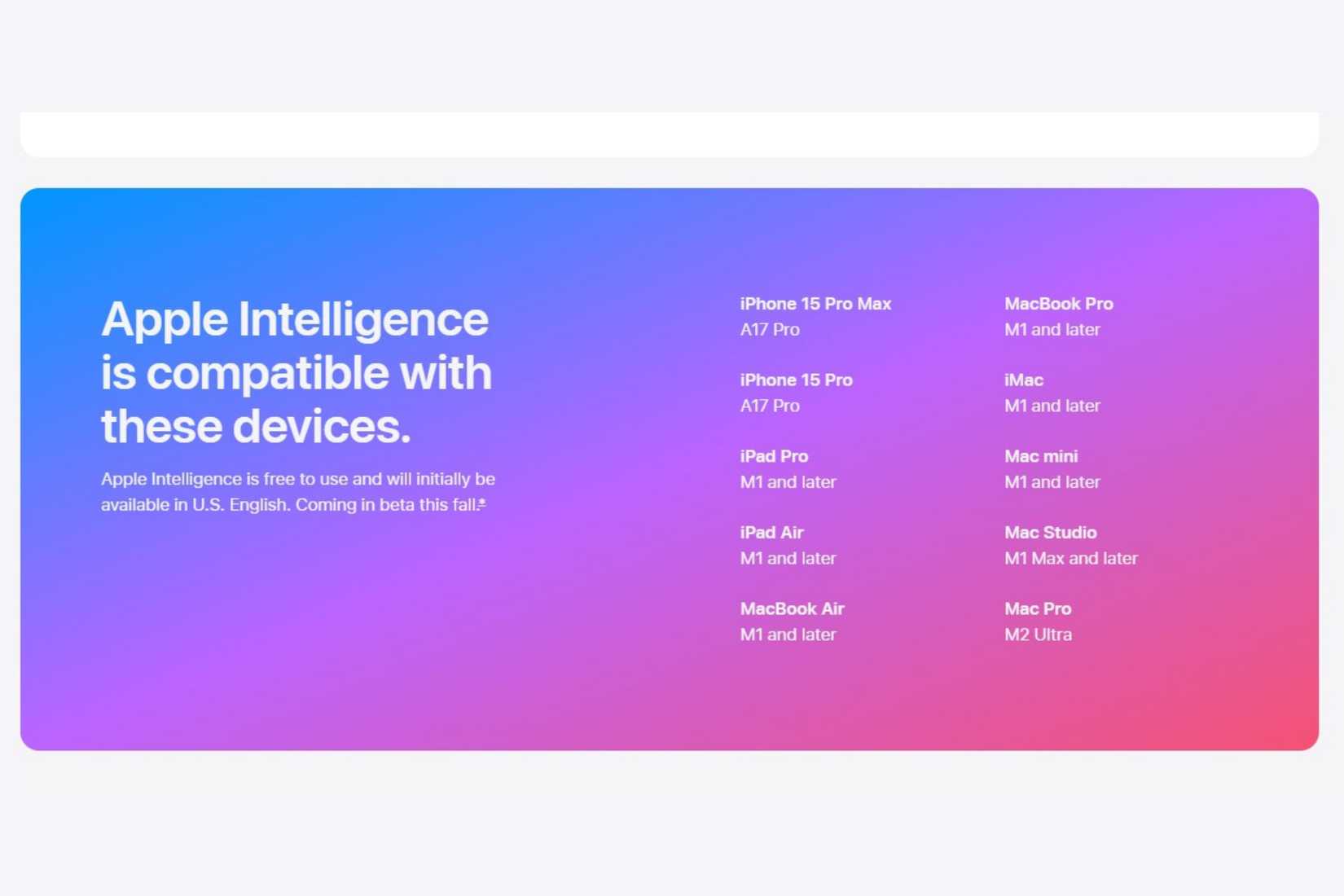 A list of devices compatible with Apple Intelligence