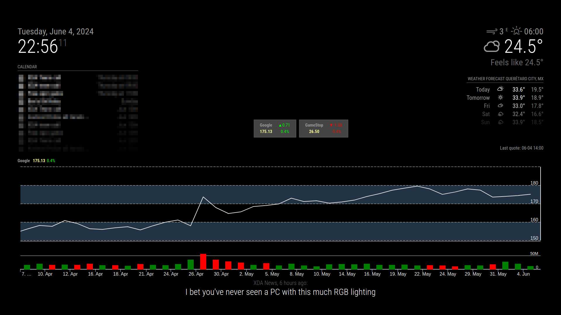 Screen capture of AVStock module