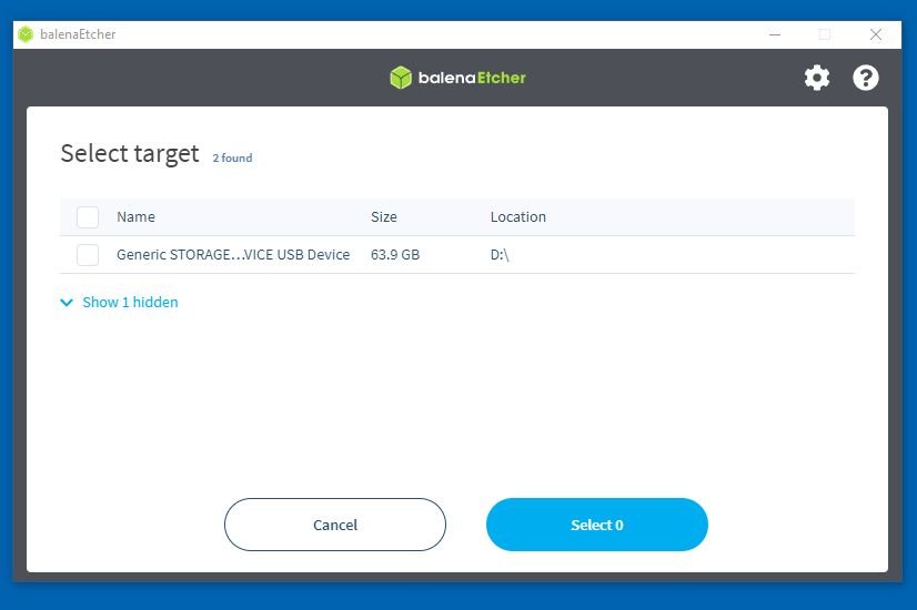 balenaEtcher target options