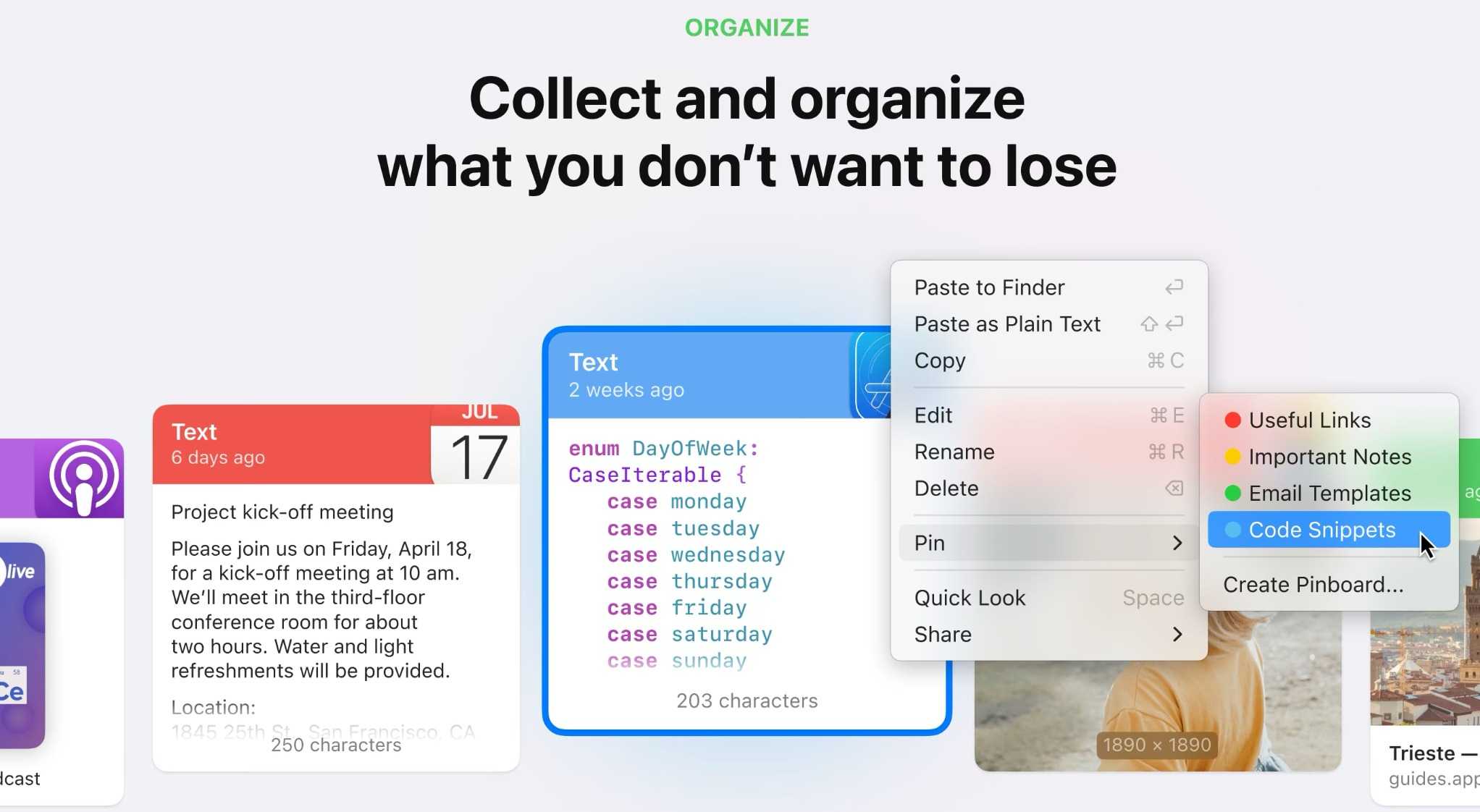 A screenshot showing Paste organization