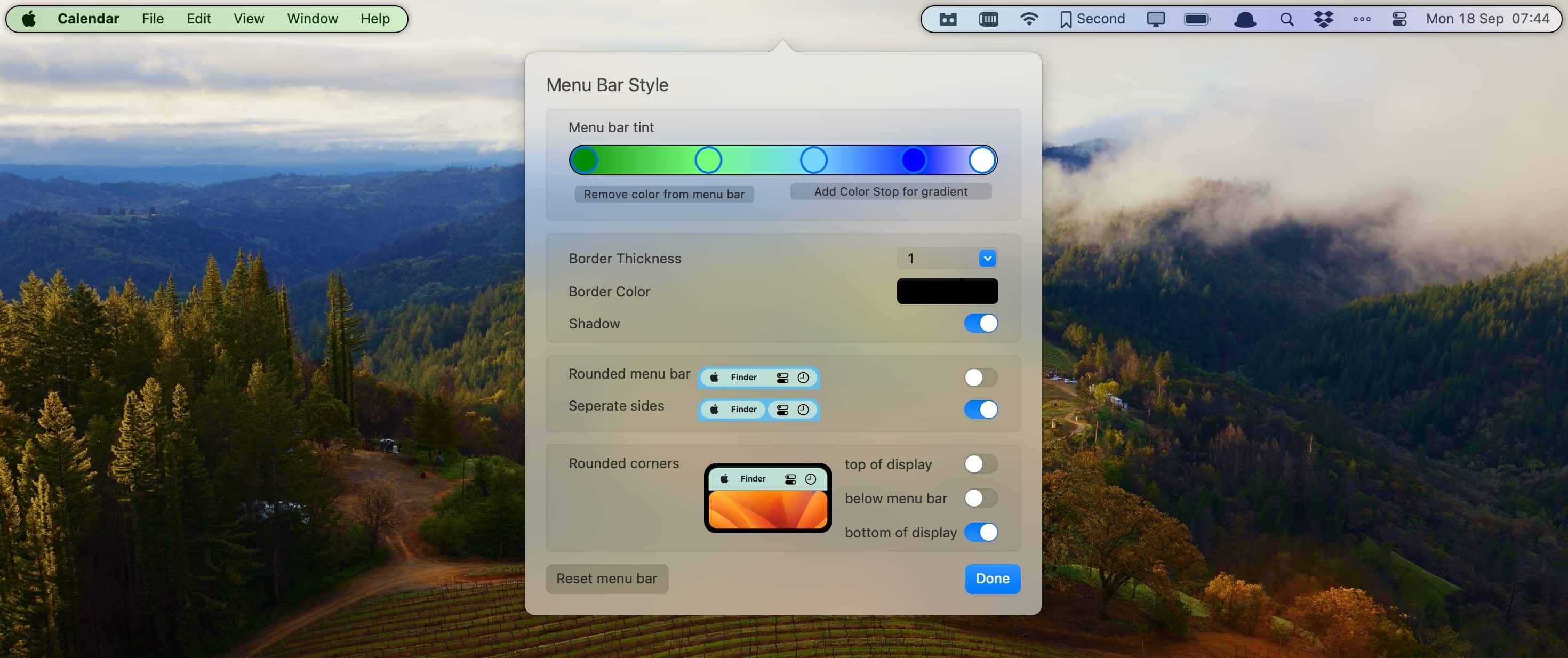 A screenshot showing Bartender menu bar