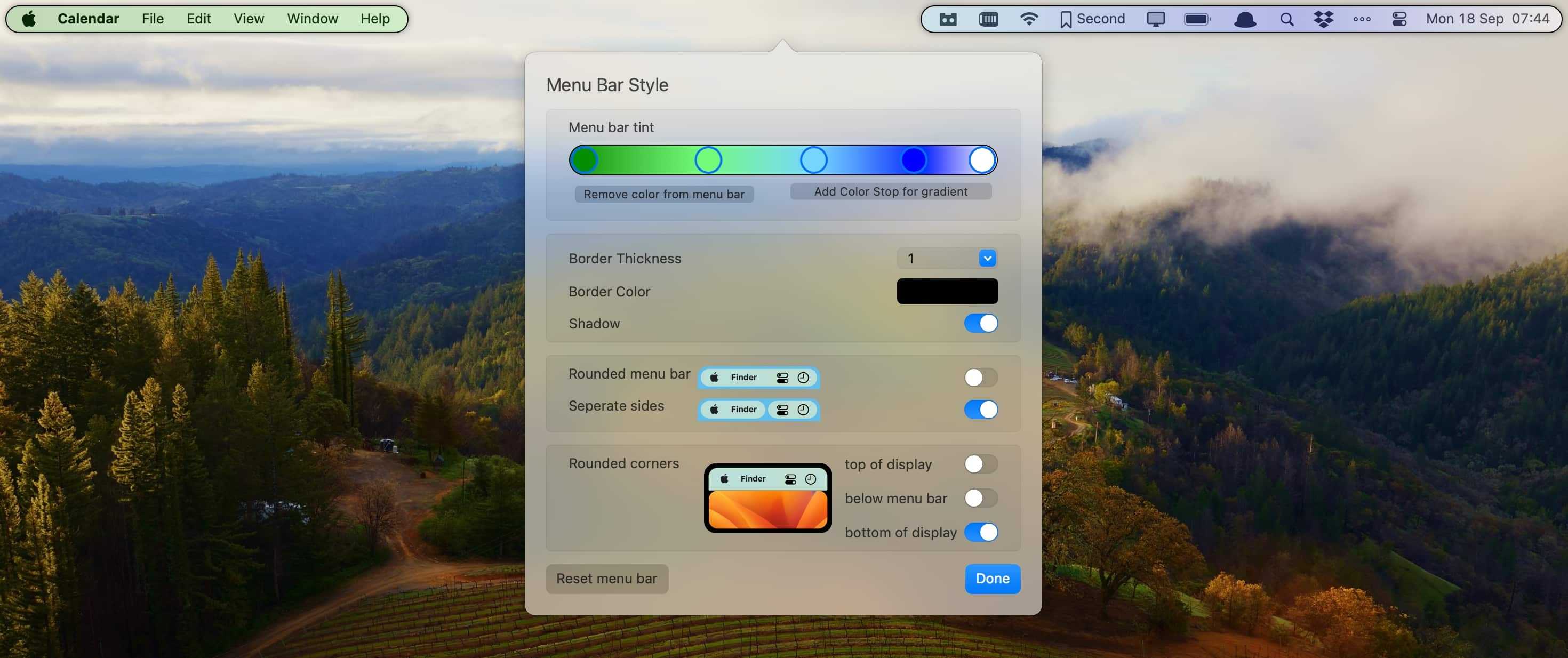 A screenshot showing Bartender menu bar