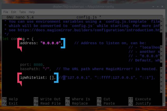 config.js file after setting up to be a server