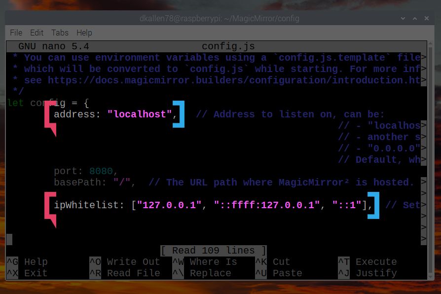 config.js file before setting up to be a server