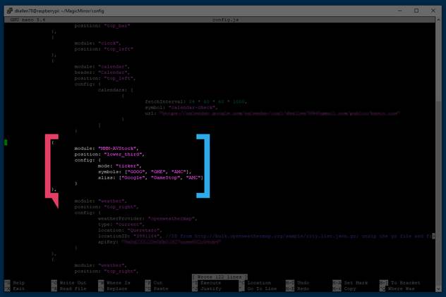 config.js settings for AVStock module