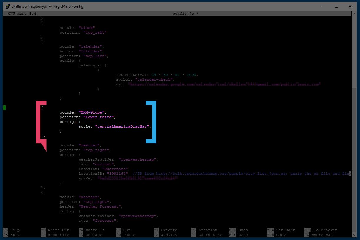config.js settings for the Globe module