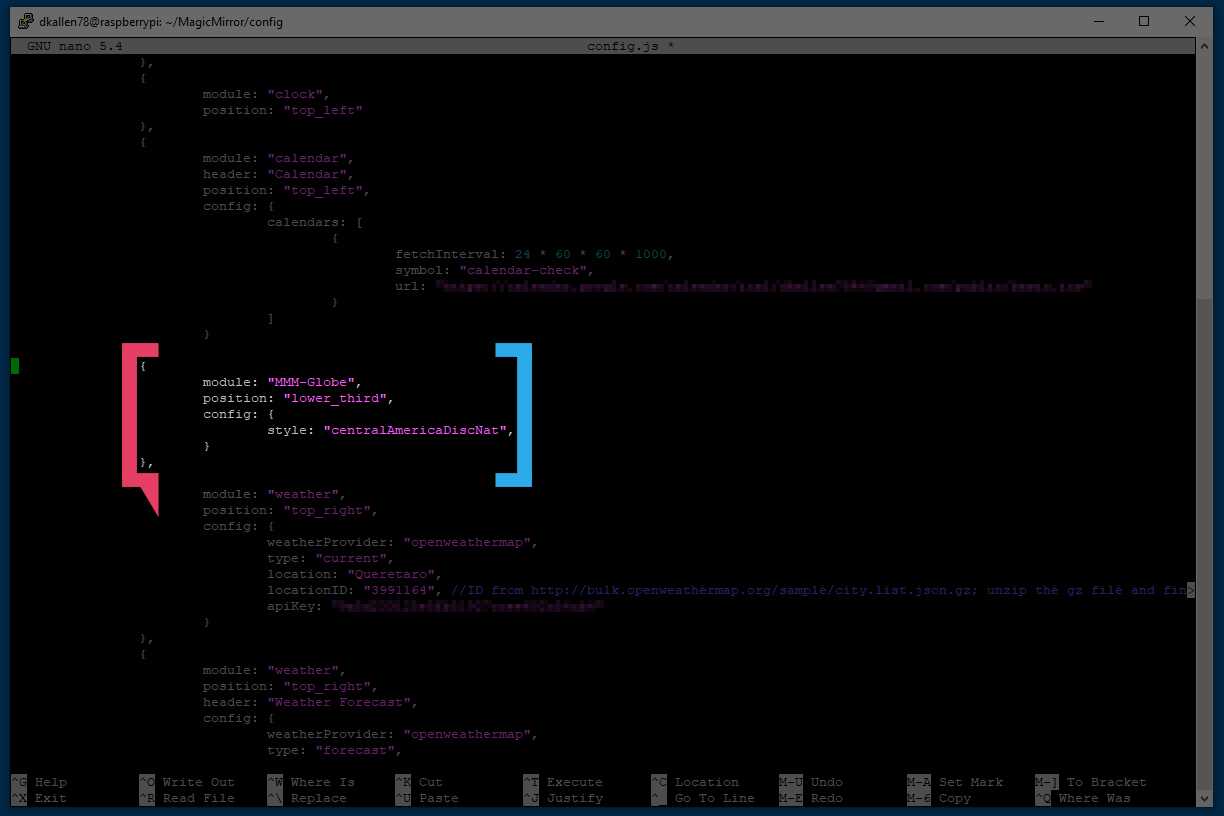 config.js settings for the Globe module