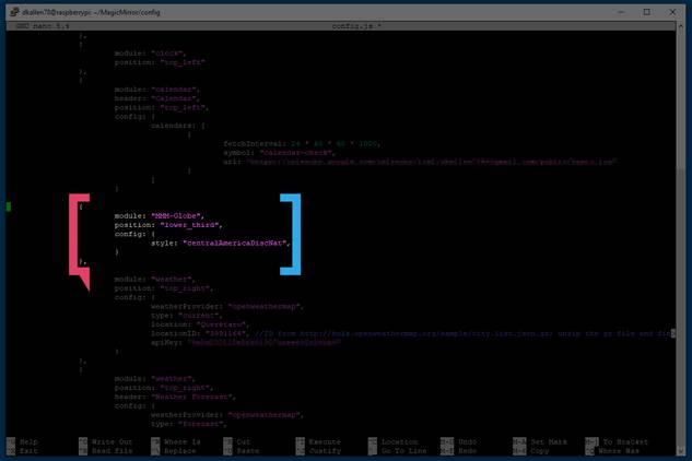 config.js settings for the Globe module