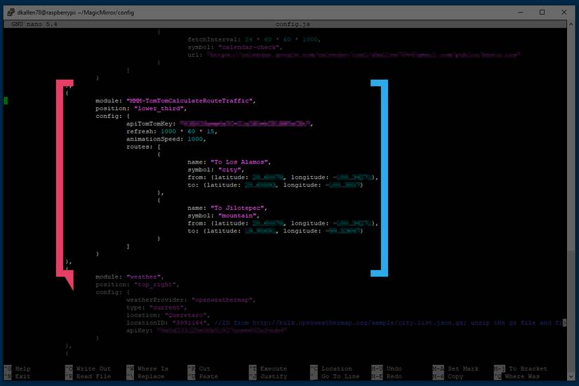 config.js setup of the TomTom traffic time module